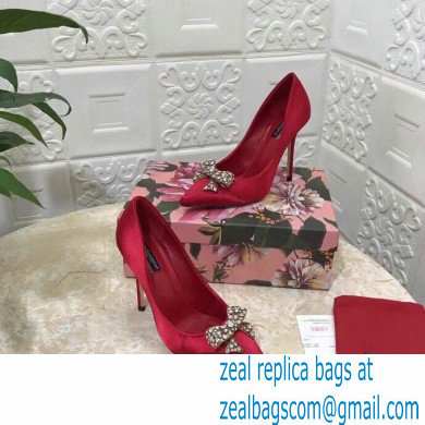 Dolce  &  Gabbana Heel 10.5cm Satin Pumps Red with Crystal Bow 2021